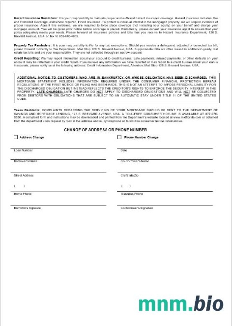 USA MidFlorida Credit Union wyciąg z kredytu hipotecznego w formatach Word i PDF